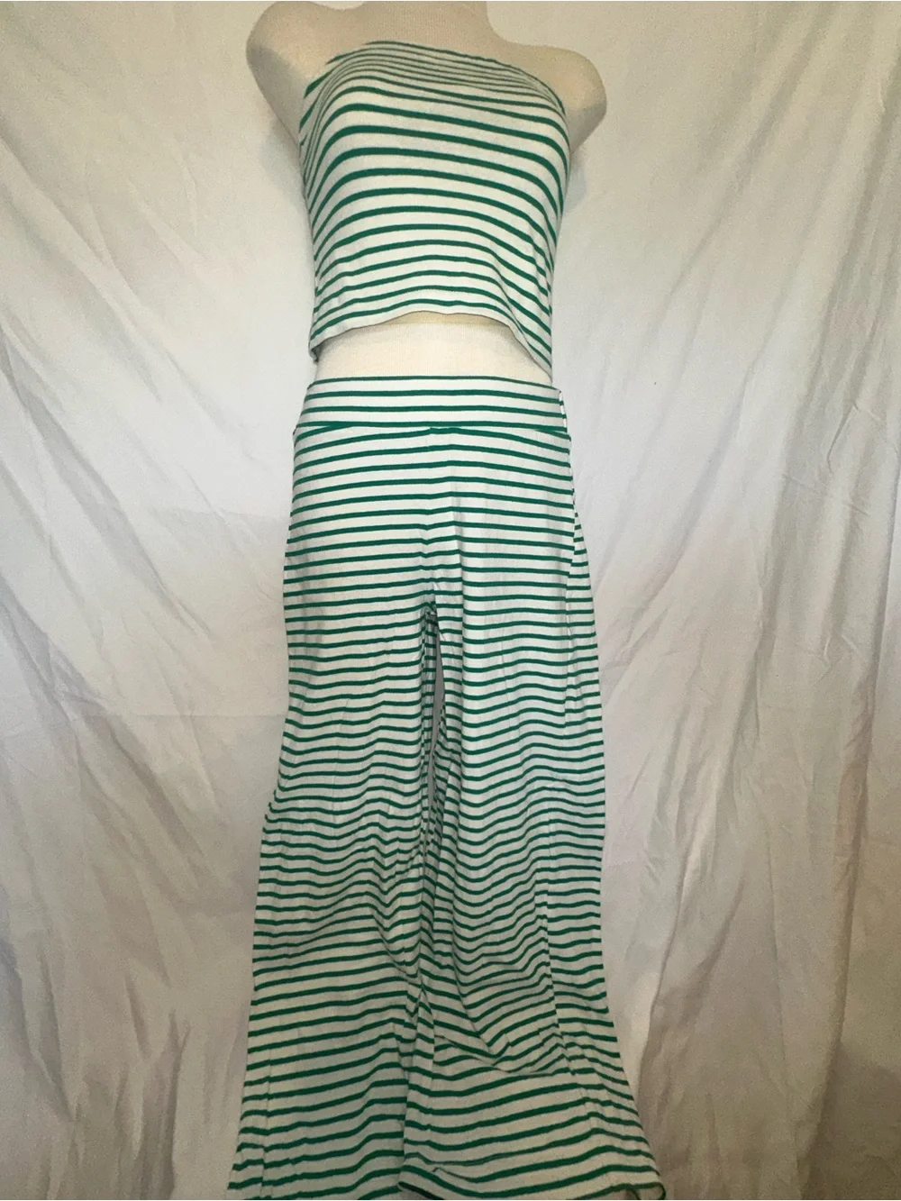 Striped Green and White Maxi Skirt - Flowy Summer Skirt